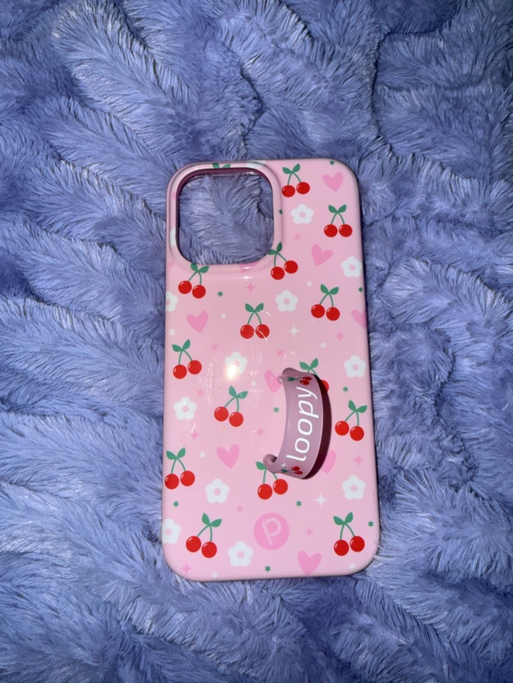 Loopy Case Pink Cherry Pattern Phone Case with Loop Grip- iPhone 14 pro max